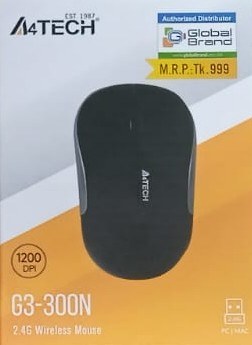 A4Tech G3-300N Optical Wireless Mouse - 2.4G Wireless - 1200 Dpi - For Pc/Laptop - Black/Blue/Orange - Mouse